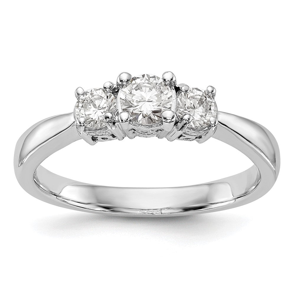 14K Weißgold Verlobungsring mit drei simulierten Diamanten