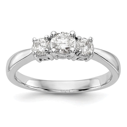 14K Weißgold Verlobungsring mit drei simulierten Diamanten