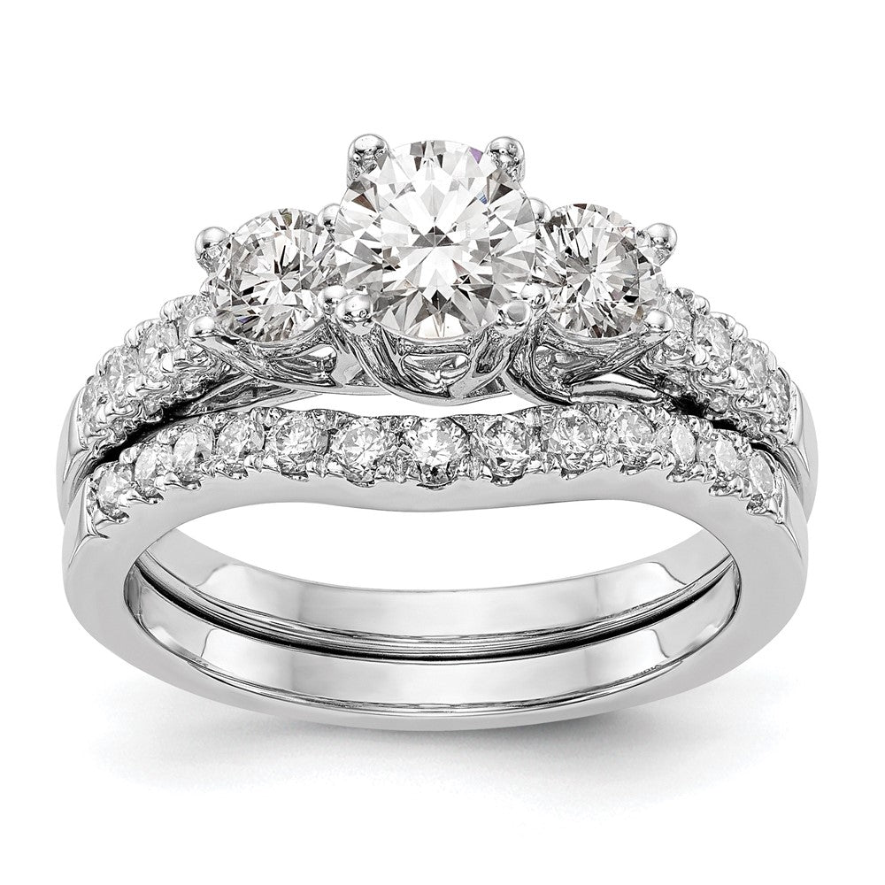 14K Weißgold Dreistein-Verlobungsring mit simuliertem Diamant