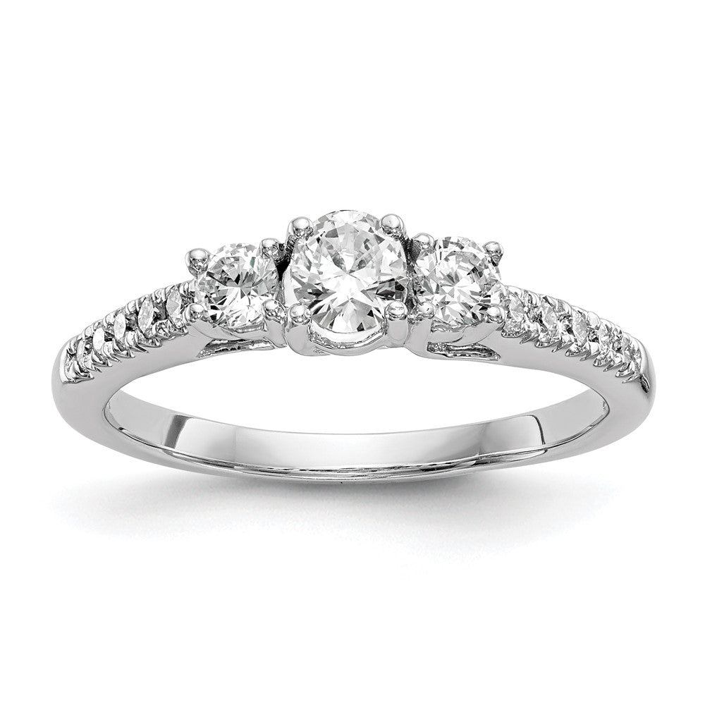14K Weißgold Verlobungsring mit 3 simulierten Diamanten