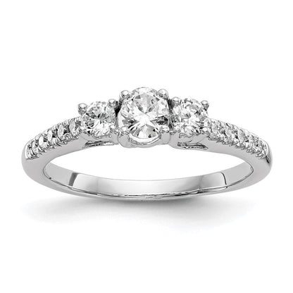 14K Weißgold Verlobungsring mit 3 simulierten Diamanten