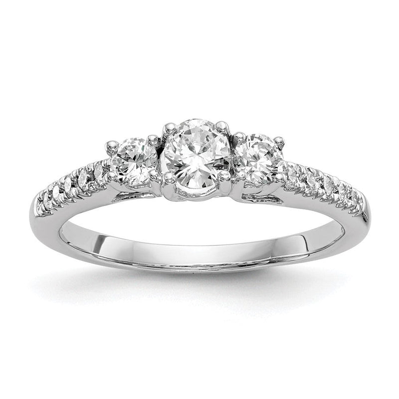 14K Weißgold Verlobungsring mit 3 simulierten Diamanten