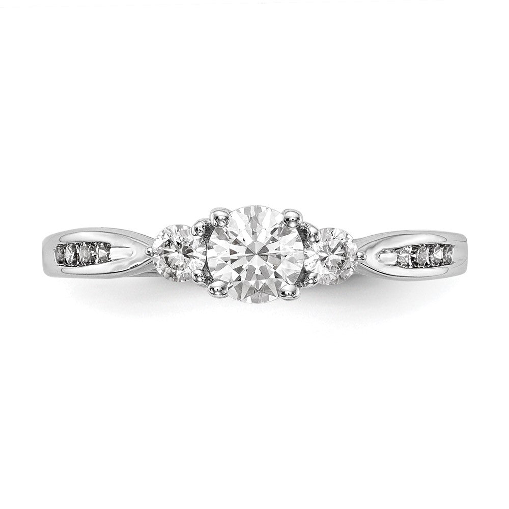 14K Weißgold Verlobungsring mit 0,625 ct. Labor gezüchteten Diamanten VS/SI+ G+, Drei-Steine-Fassung, komplett