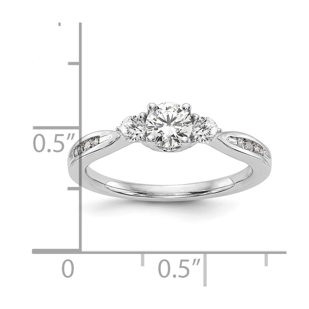 14K Weißgold Verlobungsring mit 0,625 ct. Labor gezüchteten Diamanten VS/SI+ G+, Drei-Steine-Fassung, komplett