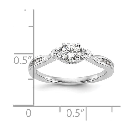 14K Weißgold Verlobungsring mit 0,625 ct. Labor gezüchteten Diamanten VS/SI+ G+, Drei-Steine-Fassung, komplett