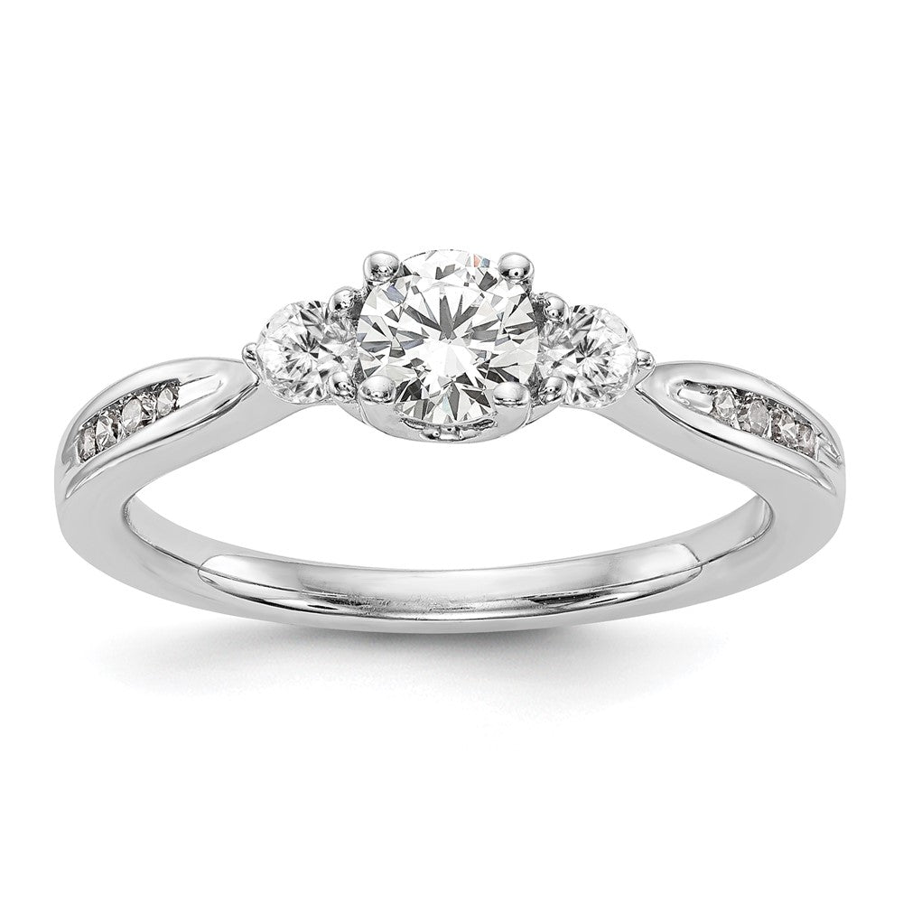 14K Weißgold Verlobungsring mit 0,625 ct. Labor gezüchteten Diamanten VS/SI+ G+, Drei-Steine-Fassung, komplett