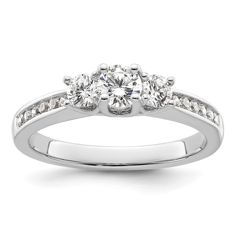 Verlobungsring aus 14K Weißgold mit drei simulierten Diamanten im Dreistein-Design