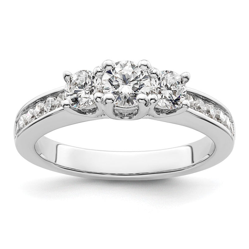 Dreistein-Verlobungsring aus 14K Weißgold mit simulierten Diamanten