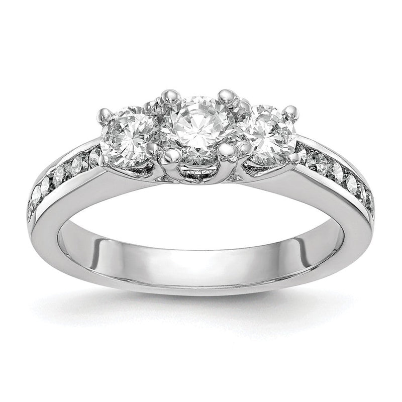 14K Weißgold Verlobungsring mit 3 simulierten Diamanten