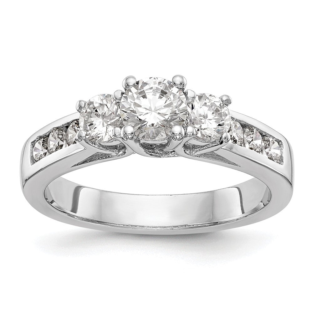 14K Weißgold Dreistein-Verlobungsring mit simulierten Diamanten