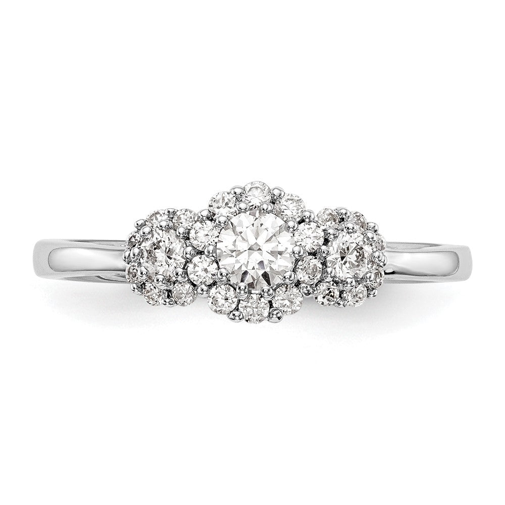 14K Weißgold Verlobungsring mit 3 simulierten Diamanten