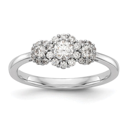 14K Weißgold Verlobungsring mit 3 simulierten Diamanten