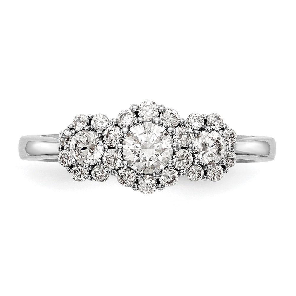 14K Weißgold Dreistein-Verlobungsring mit simulierten Diamanten