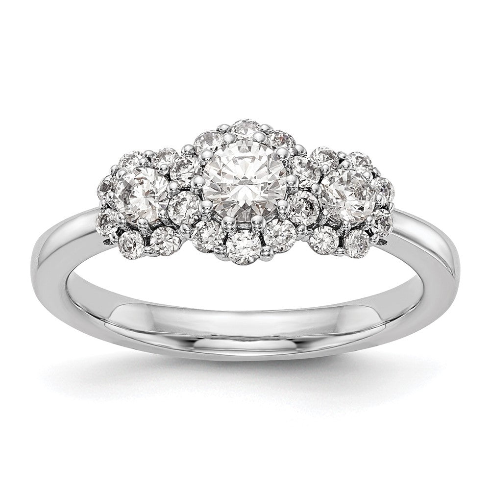 14K Weißgold Dreistein-Verlobungsring mit simulierten Diamanten
