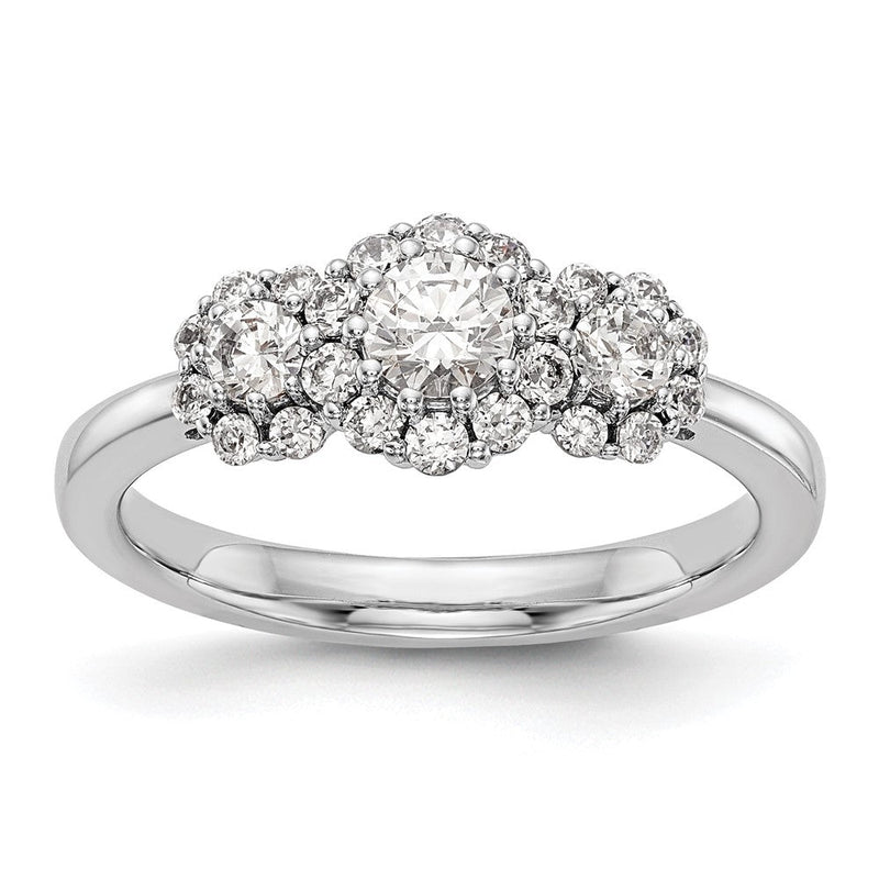 14K Weißgold Dreistein-Verlobungsring mit simulierten Diamanten