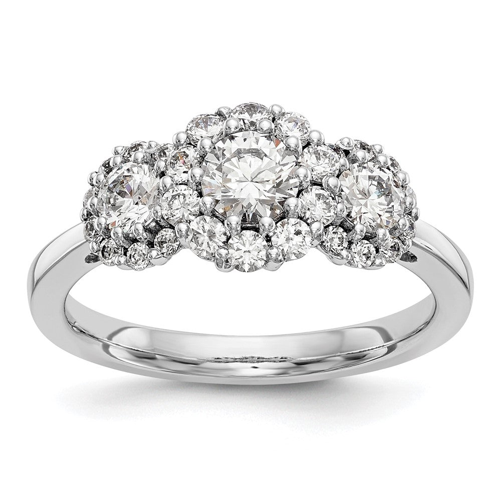 14K Weißgold Dreistein-Verlobungsring mit simulierten Diamanten