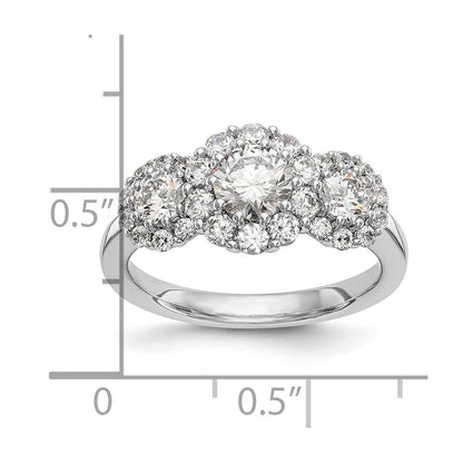 14K Weißgold Verlobungsring mit 3 simulierten Diamanten