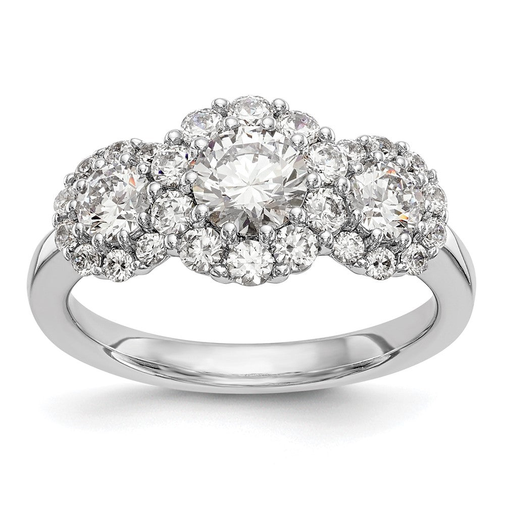 14K Weißgold Verlobungsring mit 3 simulierten Diamanten
