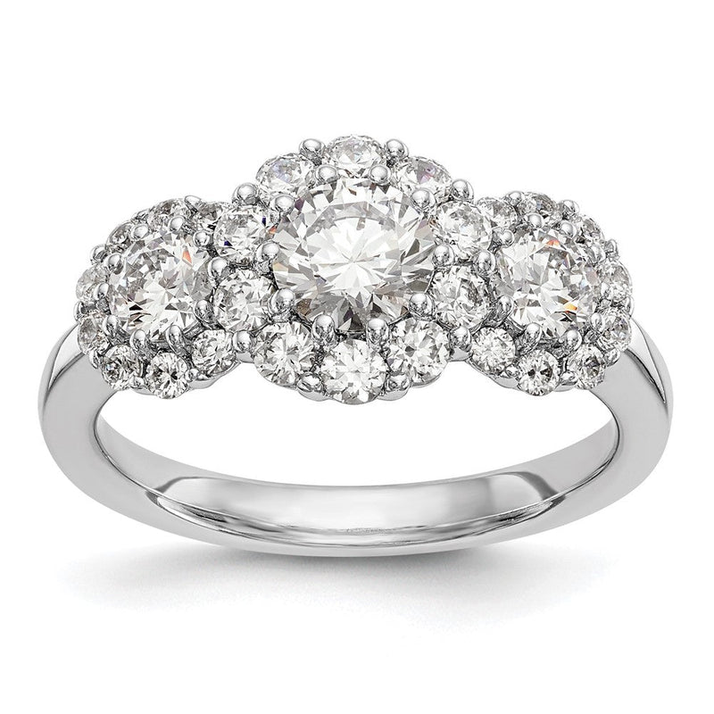 14K Weißgold Verlobungsring mit 3 simulierten Diamanten