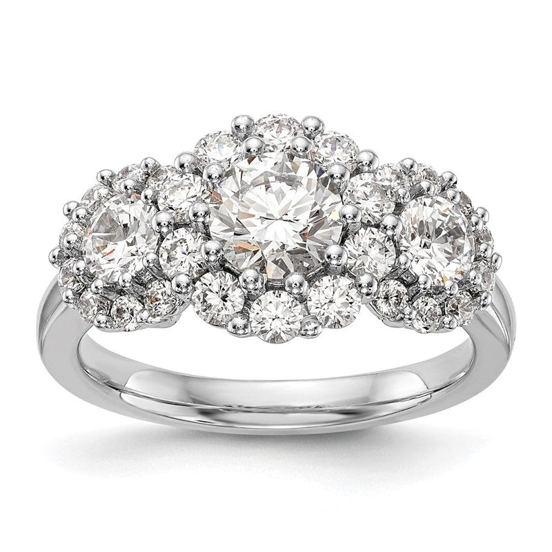 14K Weißgold Verlobungsring mit 3 simulierten Diamanten
