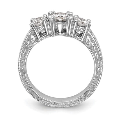 14K Weißgold Verlobungsring mit 3 simulierten Diamanten