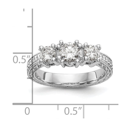 14K Weißgold Verlobungsring mit 3 simulierten Diamanten