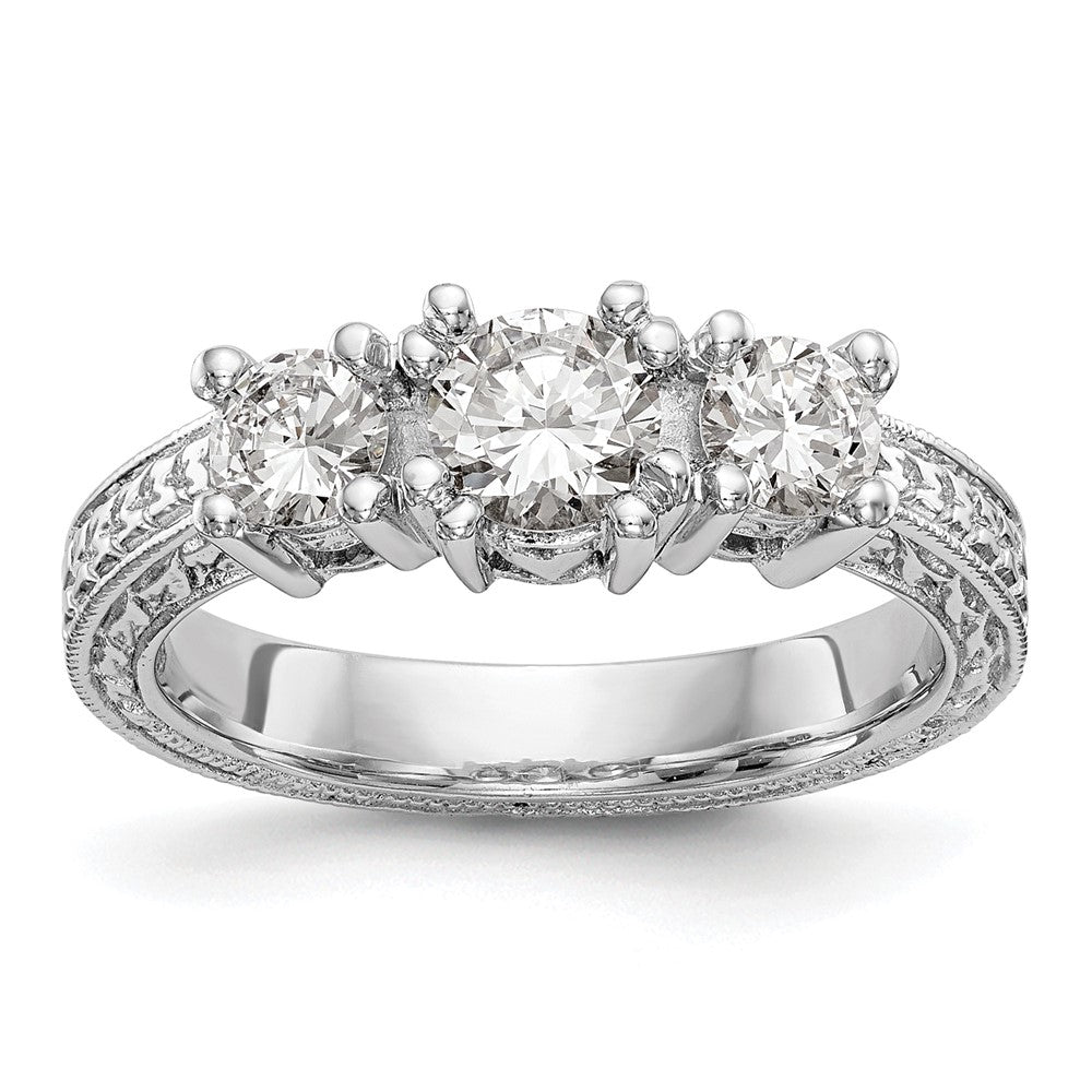 14K Weißgold Verlobungsring mit 3 simulierten Diamanten