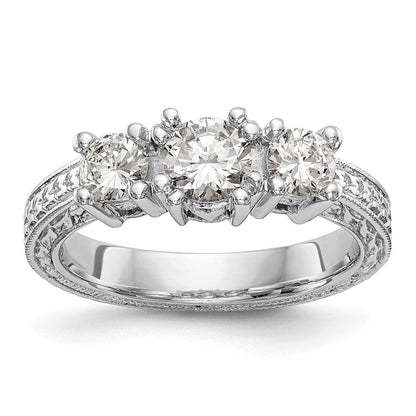 14K Weißgold Verlobungsring mit 3 simulierten Diamanten