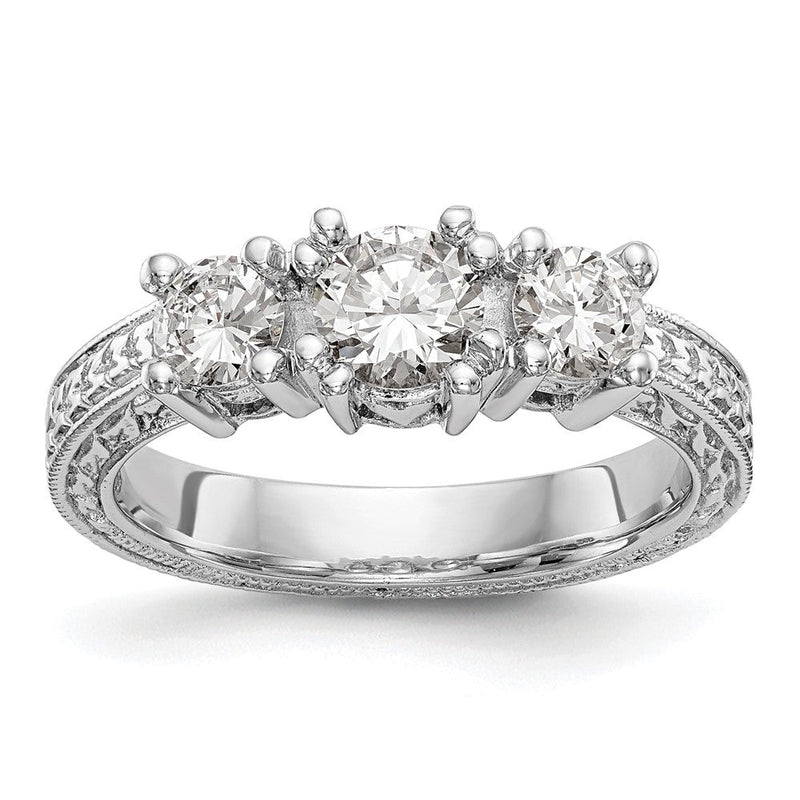 14K Weißgold Verlobungsring mit 3 simulierten Diamanten