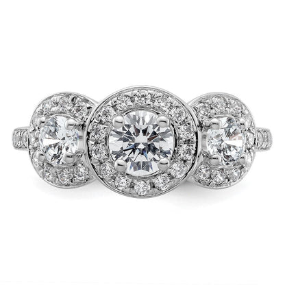 14K Weißgold Verlobungsring mit 3 simulierten Diamanten