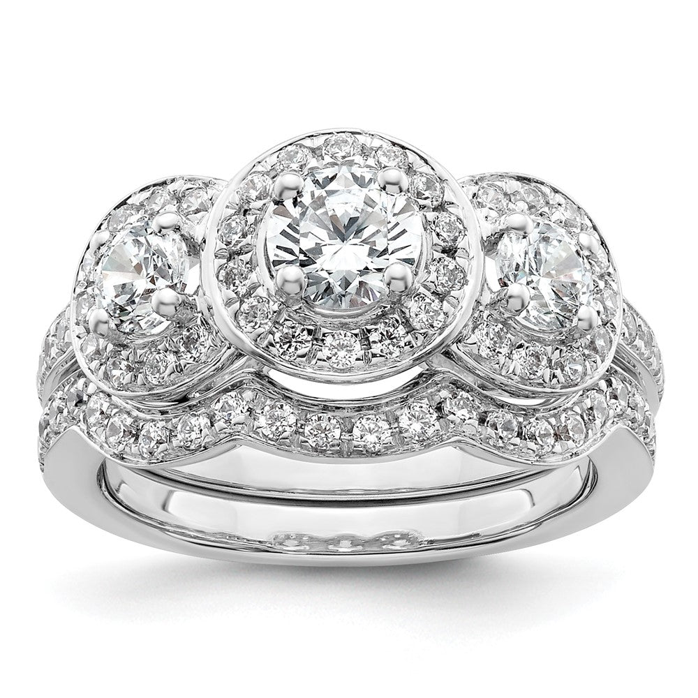 14K Weißgold Verlobungsring mit 3 simulierten Diamanten