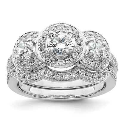 14K Weißgold Verlobungsring mit 3 simulierten Diamanten