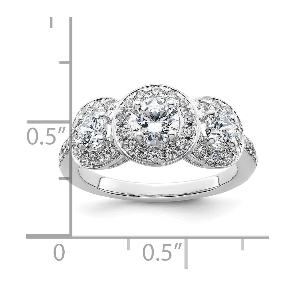 14K Weißgold Verlobungsring mit 3 simulierten Diamanten