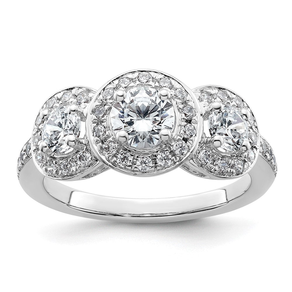 14K Weißgold Verlobungsring mit 3 simulierten Diamanten