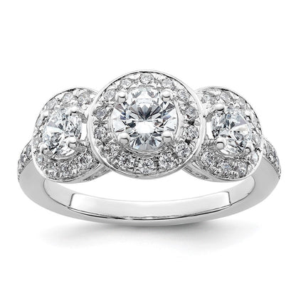 14K Weißgold Verlobungsring mit 3 simulierten Diamanten