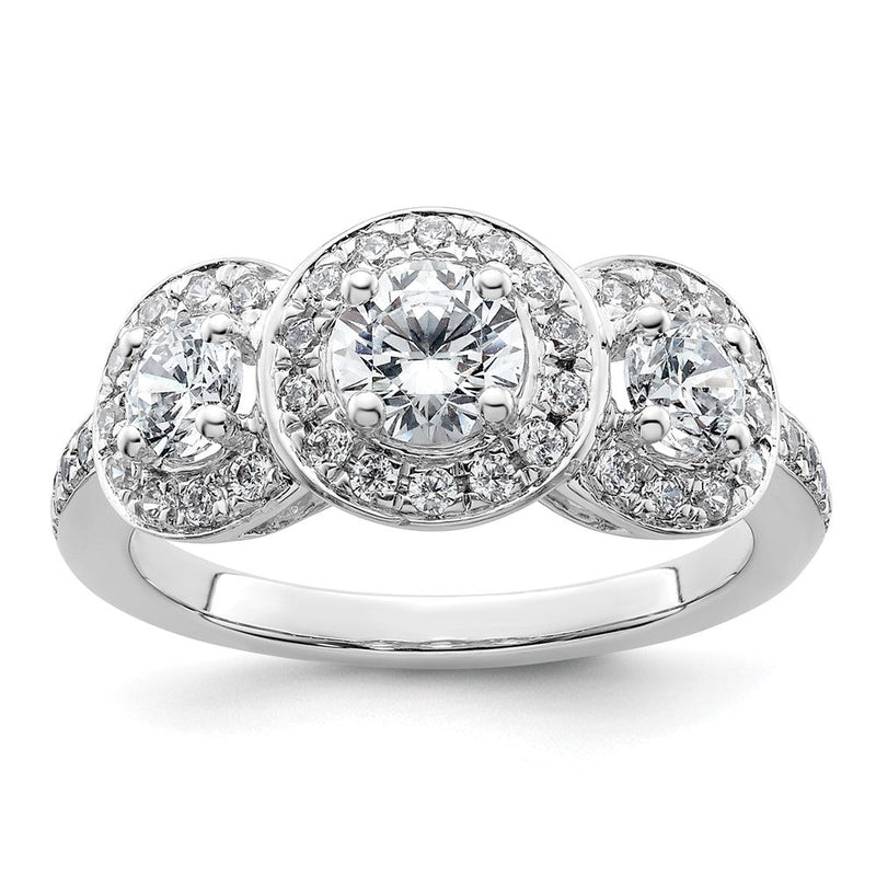 14K Weißgold Verlobungsring mit 3 simulierten Diamanten