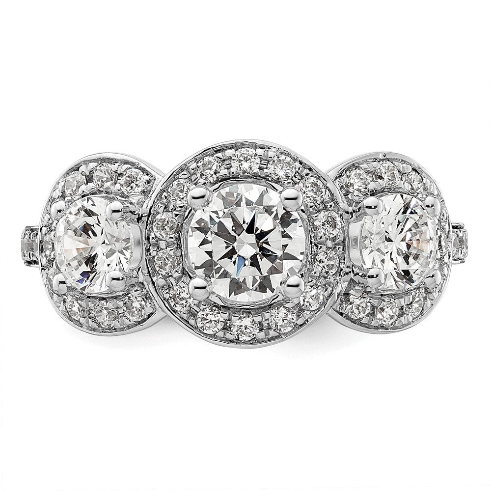 14K Weißgold Verlobungsring mit 3 simulierten Diamanten