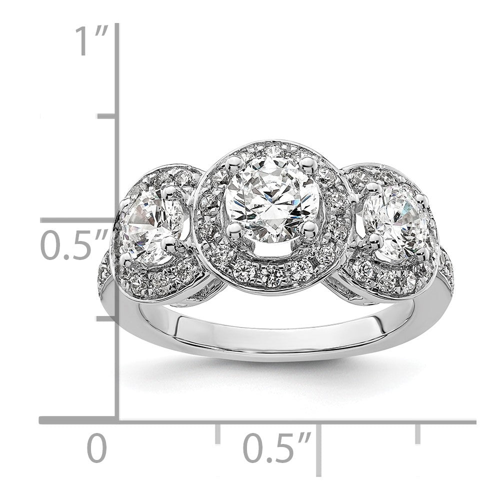 14K Weißgold Verlobungsring mit 3 simulierten Diamanten