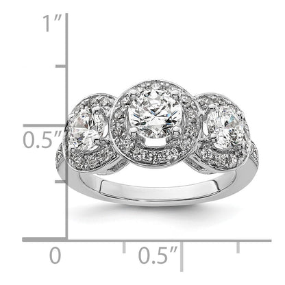 14K Weißgold Verlobungsring mit 3 simulierten Diamanten