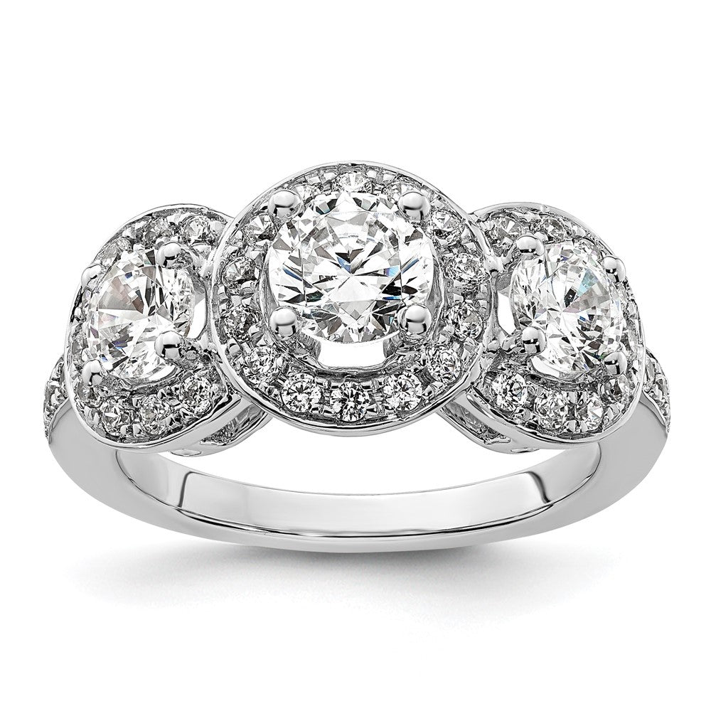 14K Weißgold Verlobungsring mit 3 simulierten Diamanten
