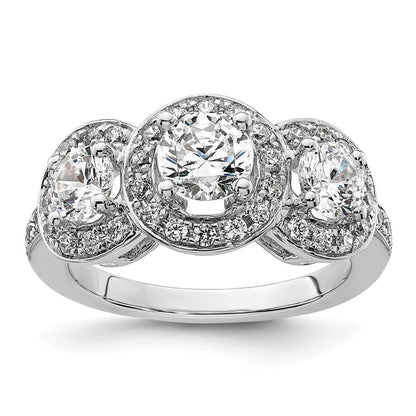 14K Weißgold Verlobungsring mit 3 simulierten Diamanten