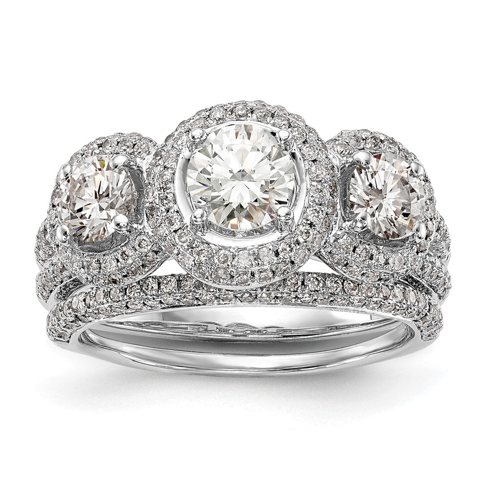 14K Weißgold Verlobungsring mit 3 simulierten Diamanten