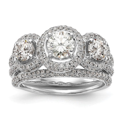 14K Weißgold Verlobungsring mit 3 simulierten Diamanten