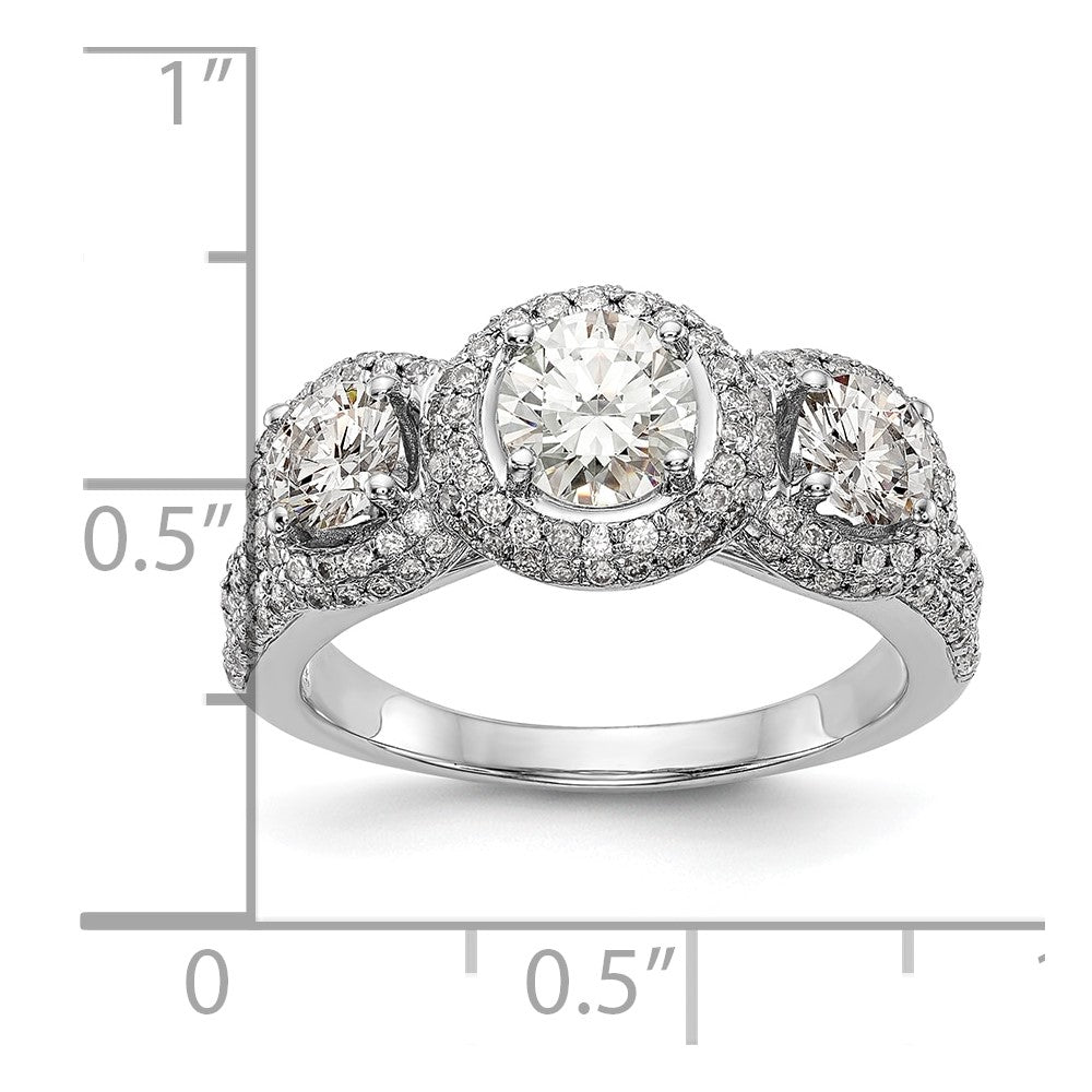 14K Weißgold Verlobungsring mit 3 simulierten Diamanten
