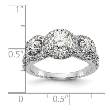 14K Weißgold Verlobungsring mit 3 simulierten Diamanten