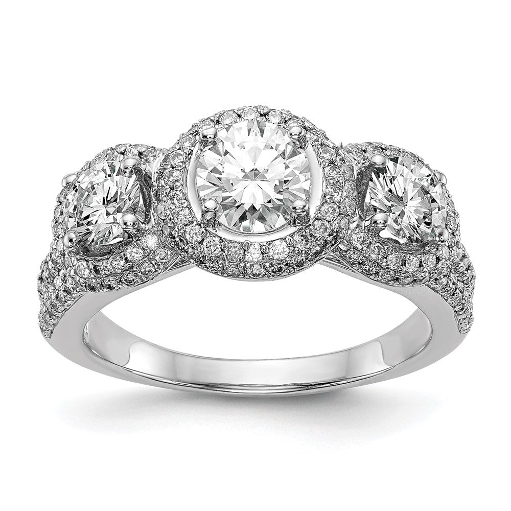 14K Weißgold Verlobungsring mit 3 simulierten Diamanten