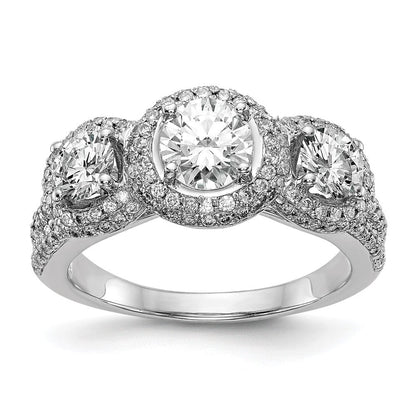 14K Weißgold Verlobungsring mit 3 simulierten Diamanten