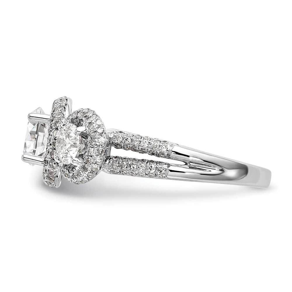 14K Weißgold Verlobungsring mit 3 simulierten Diamanten