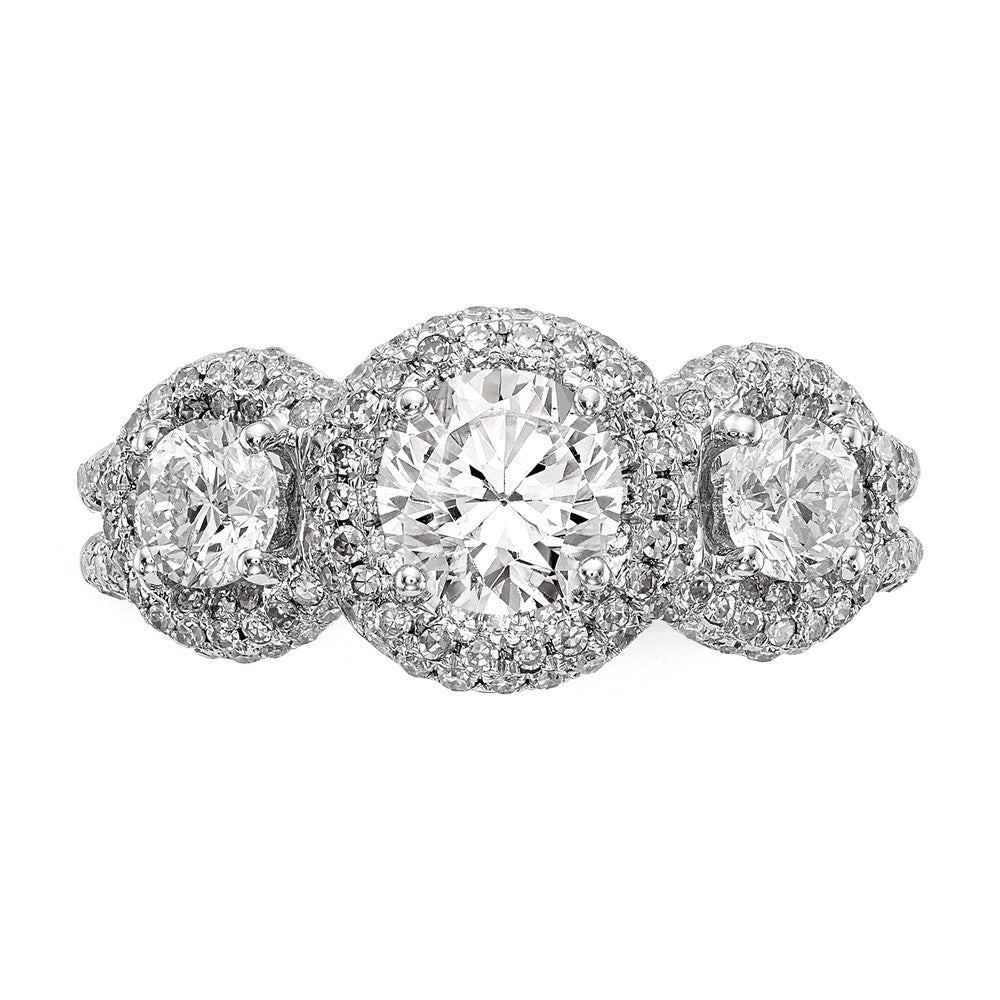 14K Weißgold Verlobungsring mit 3 simulierten Diamanten