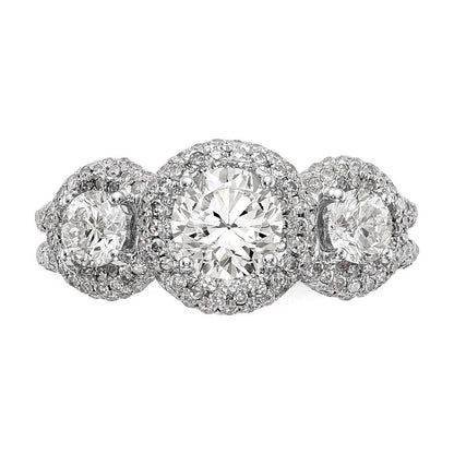 14K Weißgold Verlobungsring mit 3 simulierten Diamanten